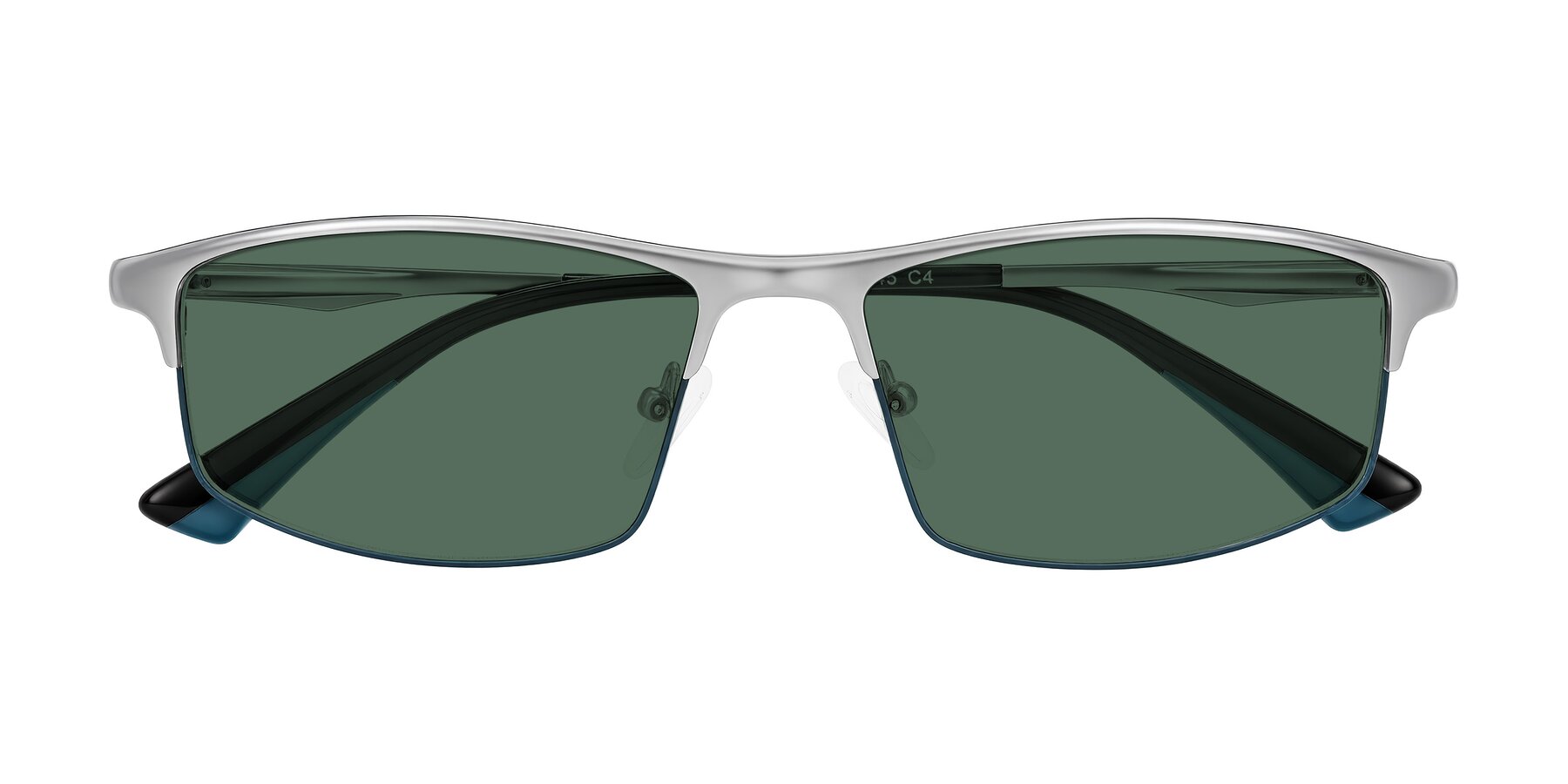 Folded Front of Monnow in Silver/Peacock Blue with Green Polarized Lenses