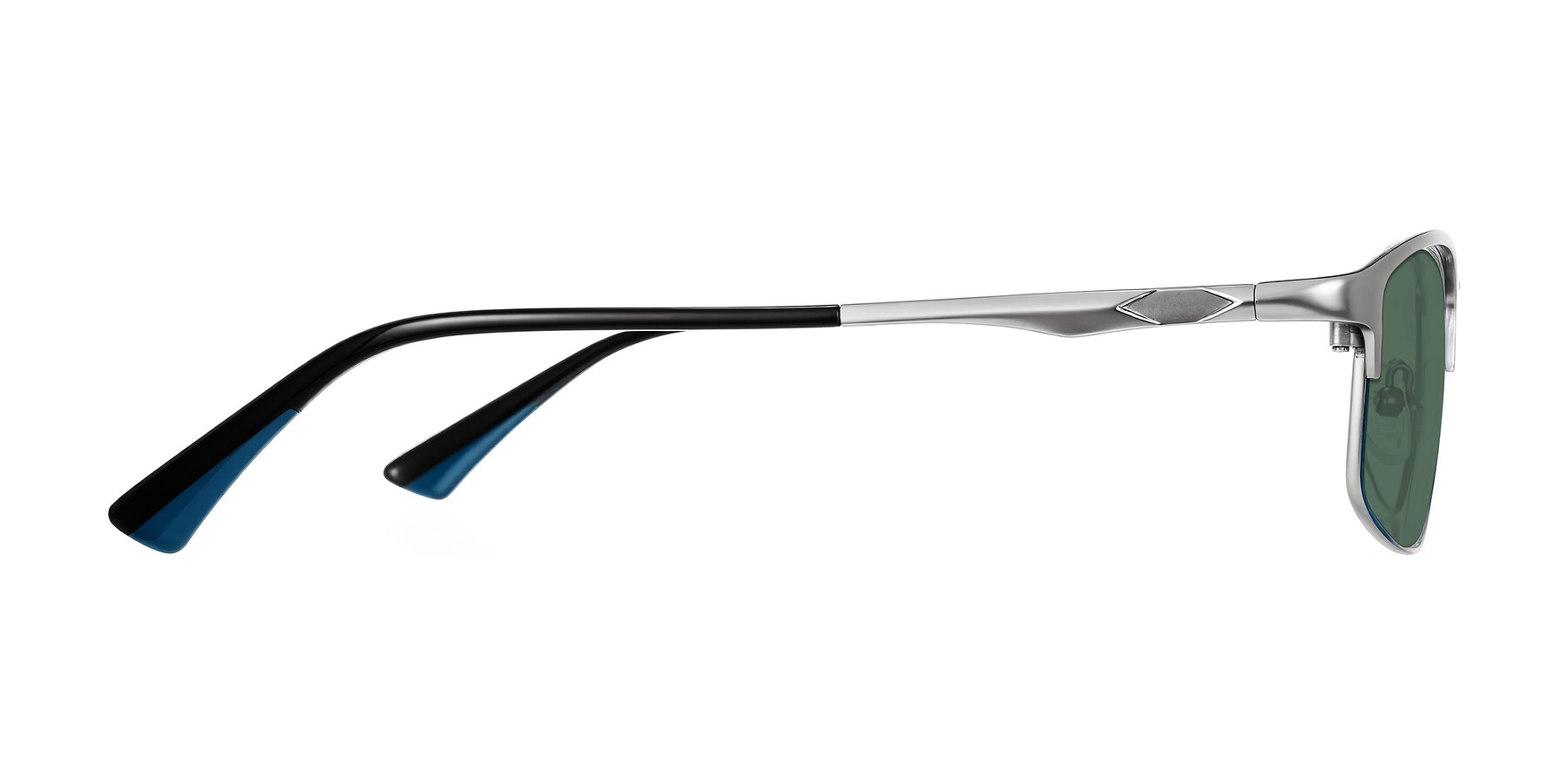 Side of Monnow in Silver/Peacock Blue with Green Polarized Lenses