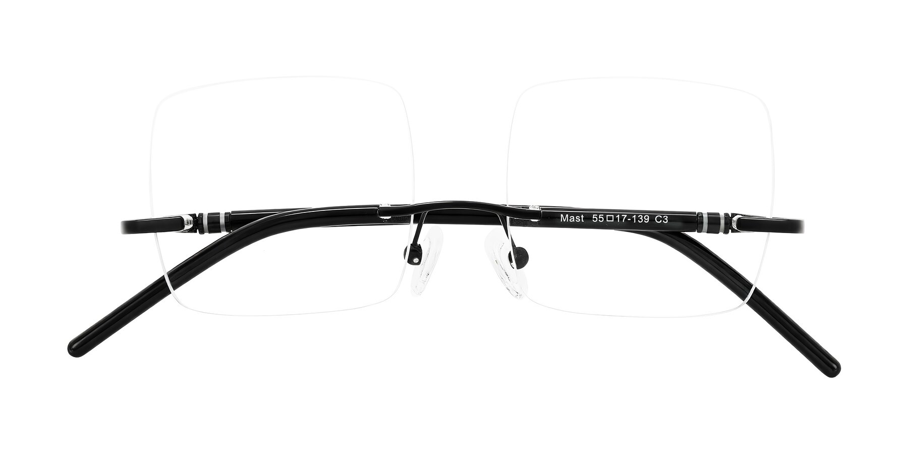 Folded Front of Ventura in Matte Black/Black with Clear Eyeglass Lenses