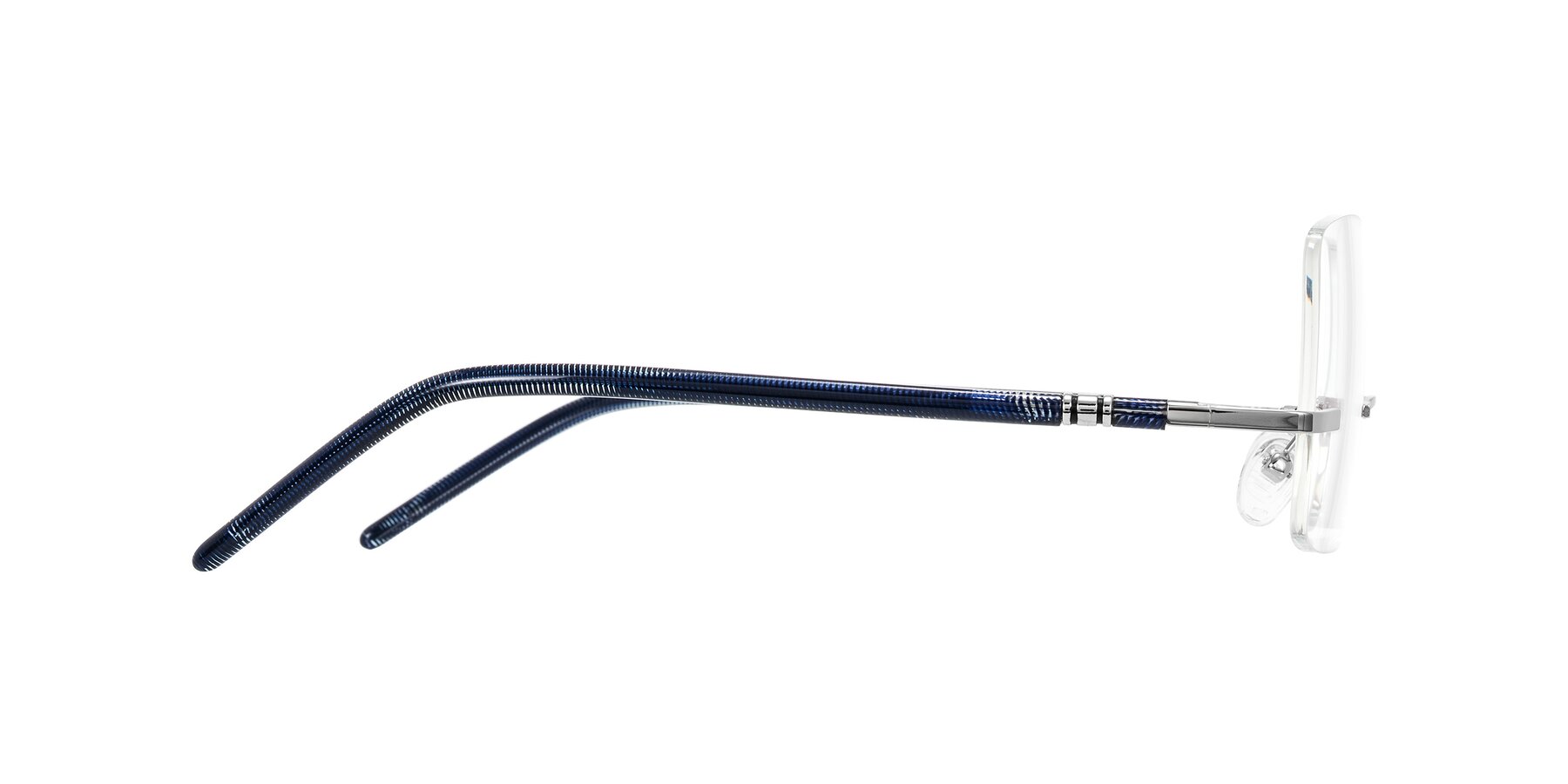 Side of Ventura in Silver/Blue with Clear Eyeglass Lenses