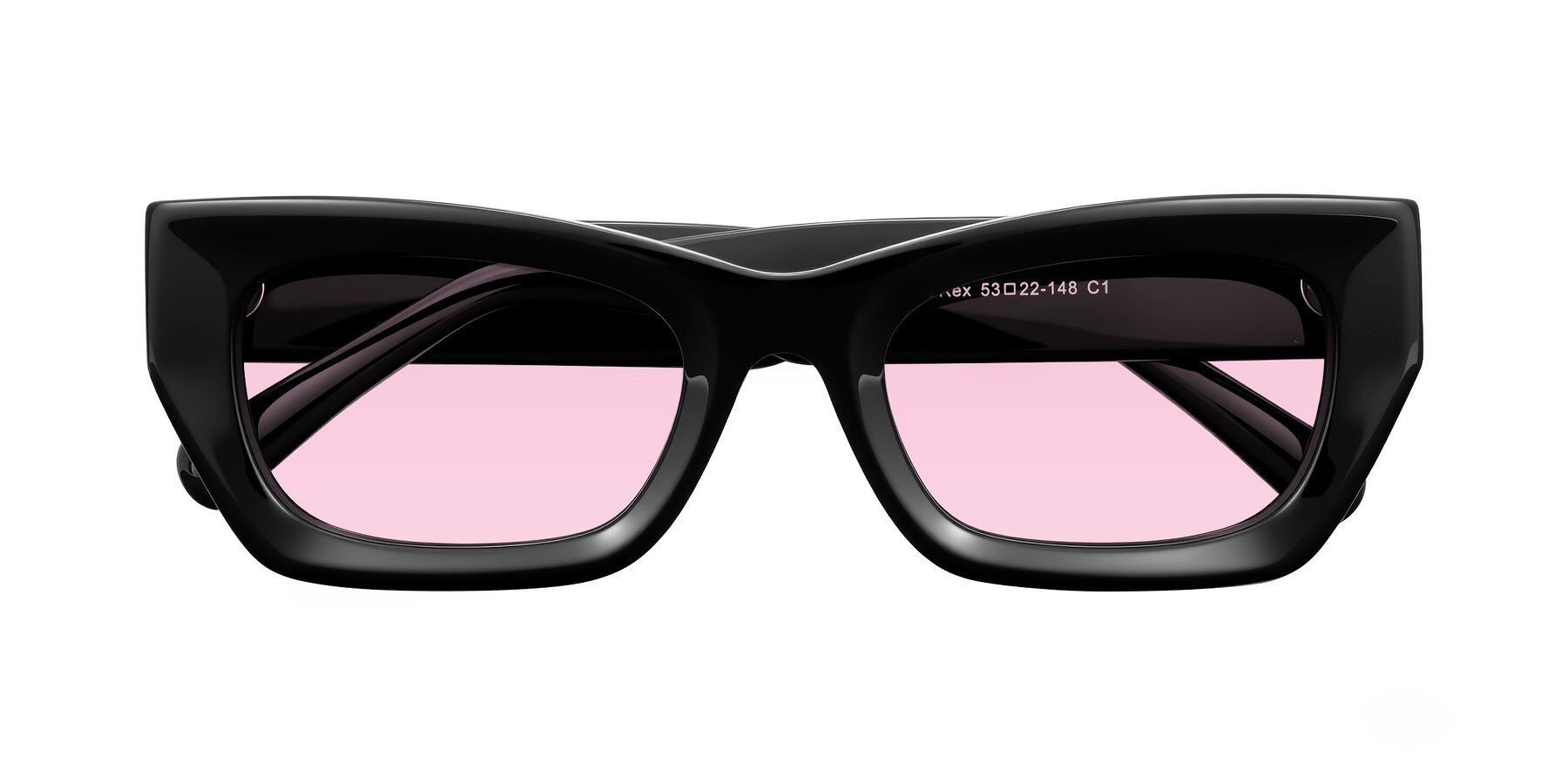 Folded Front of Rex in Black with Light Pink Tinted Lenses