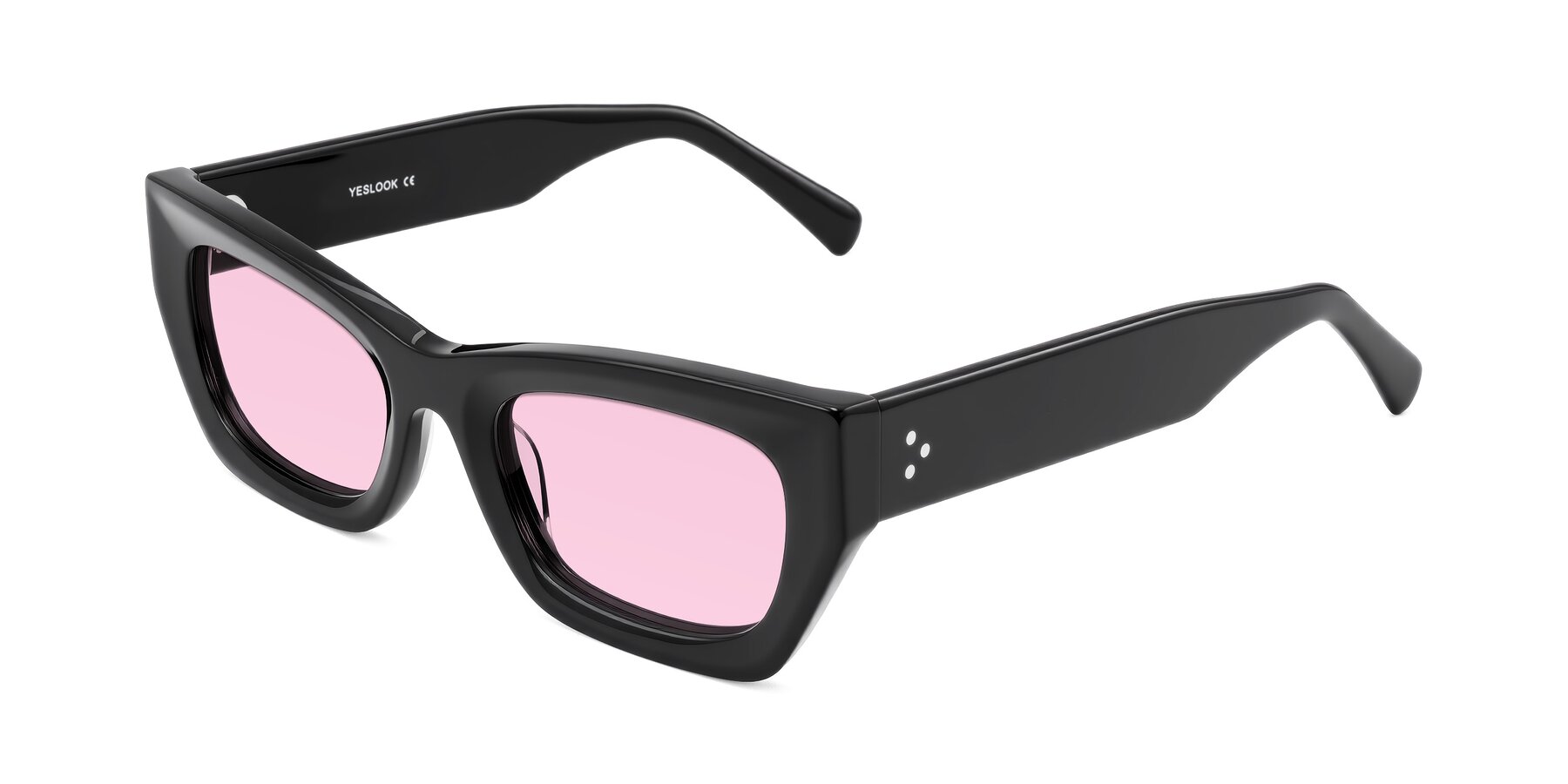 Angle of Rex in Black with Light Pink Tinted Lenses