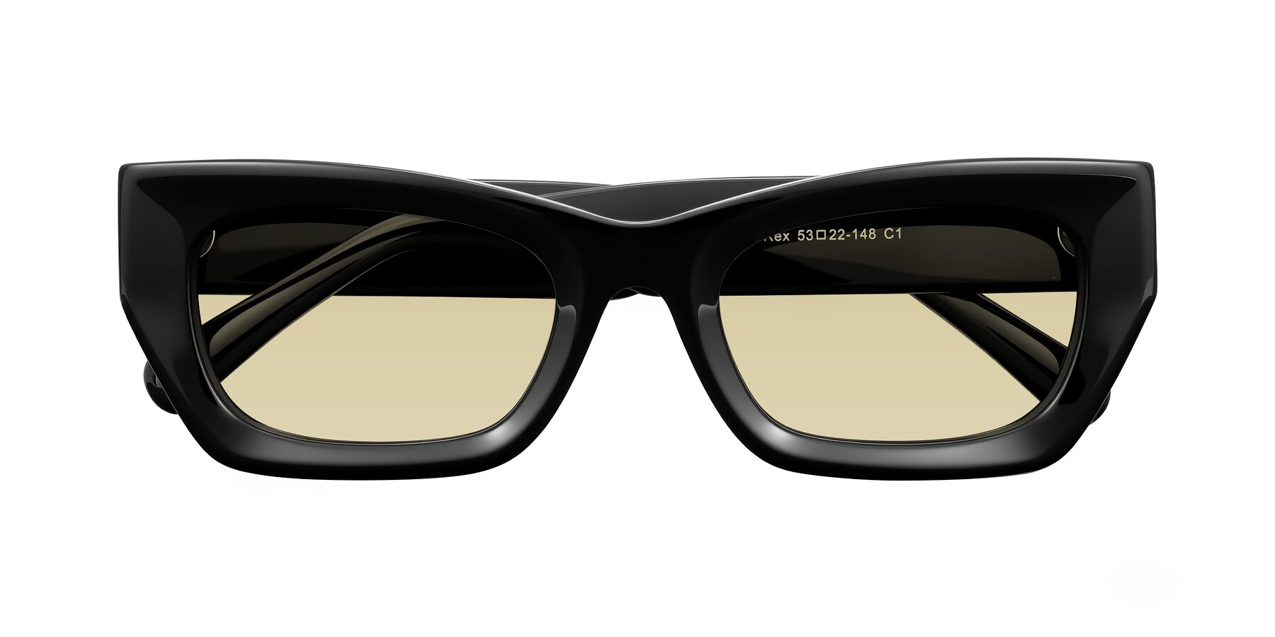 Folded Front of Rex in Black with Light Champagne Tinted Lenses