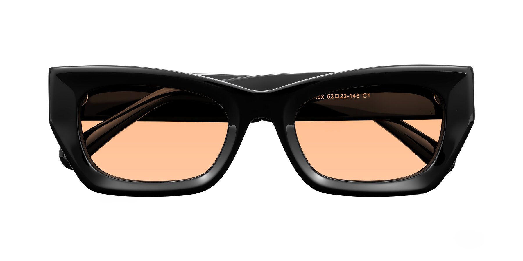 Folded Front of Rex in Black with Light Orange Tinted Lenses