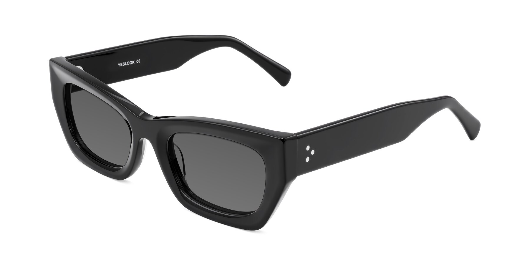 Angle of Rex in Black with Medium Gray Tinted Lenses