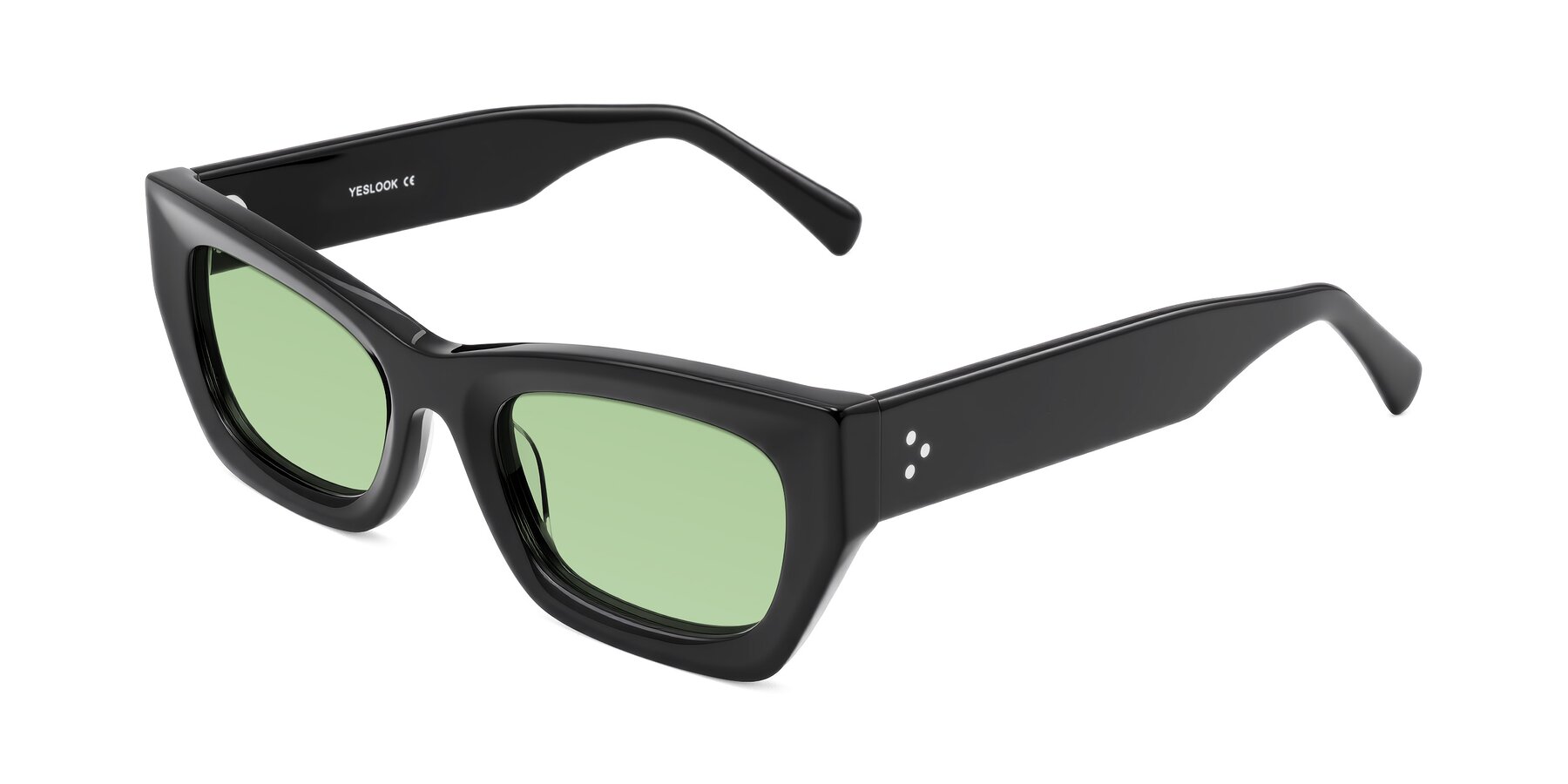 Angle of Rex in Black with Medium Green Tinted Lenses