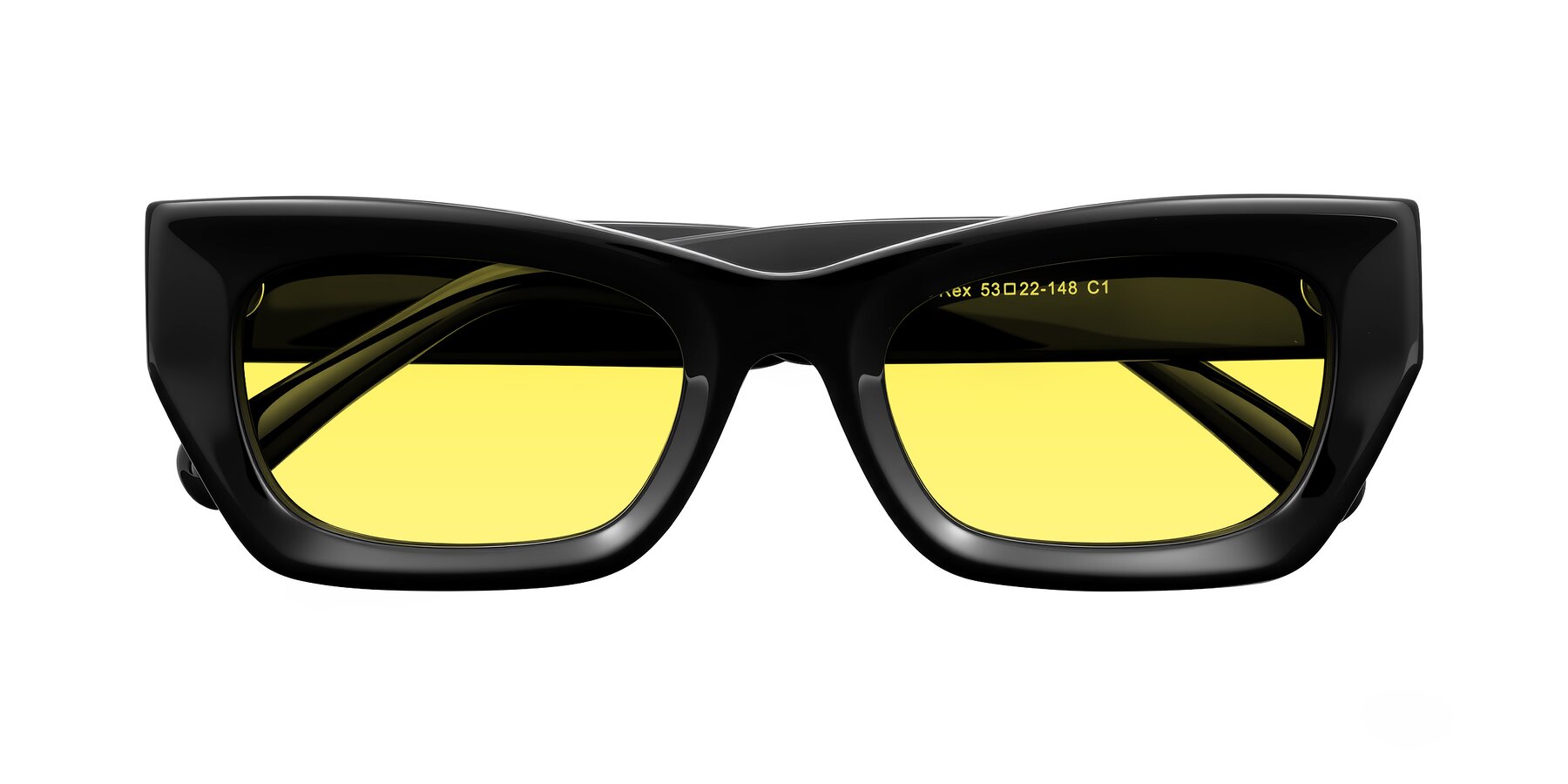 Folded Front of Rex in Black with Medium Yellow Tinted Lenses