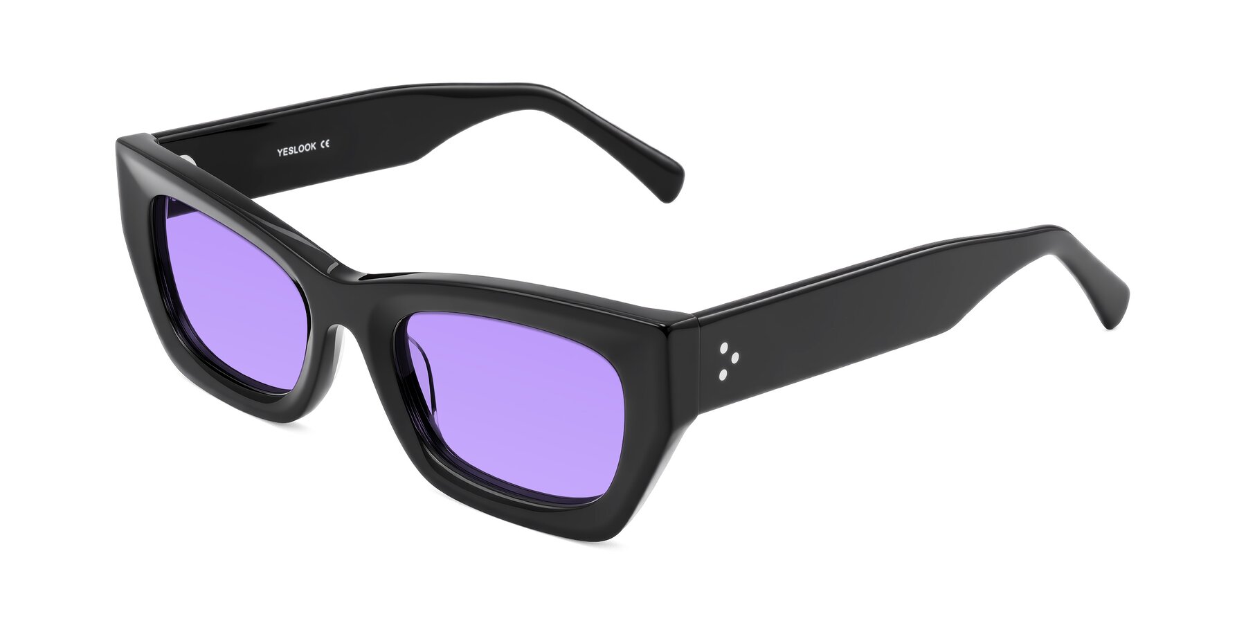 Angle of Rex in Black with Medium Purple Tinted Lenses