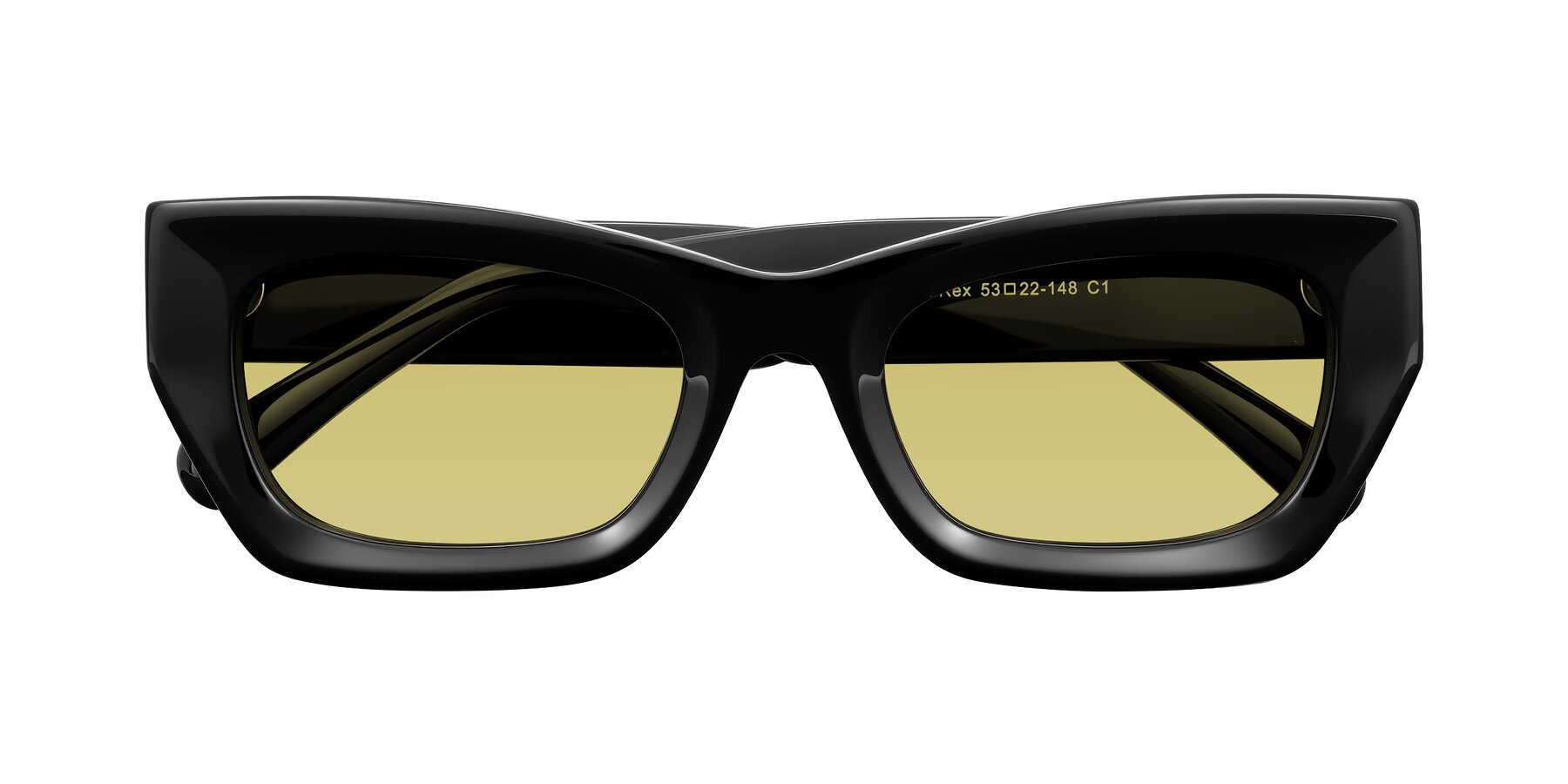 Folded Front of Rex in Black with Medium Champagne Tinted Lenses