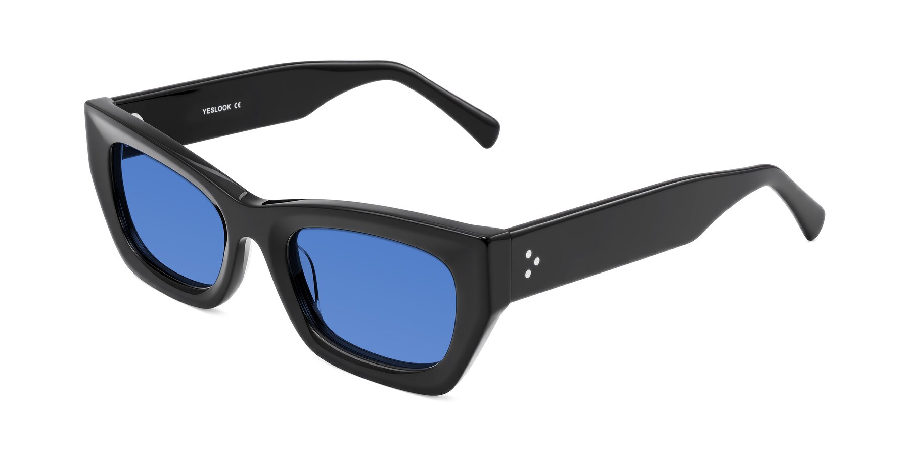 Angle of Rex in Black with Blue Tinted Lenses