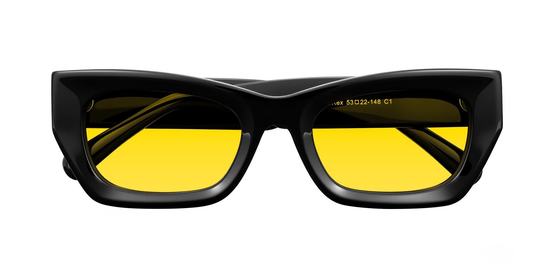 Folded Front of Rex in Black with Yellow Tinted Lenses