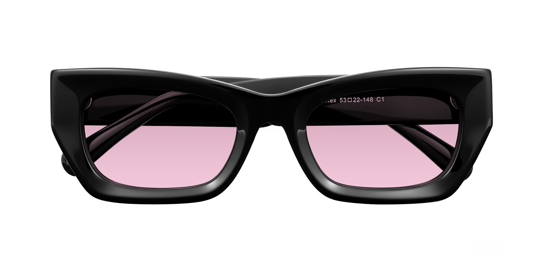Folded Front of Rex in Black with Light Wine Tinted Lenses