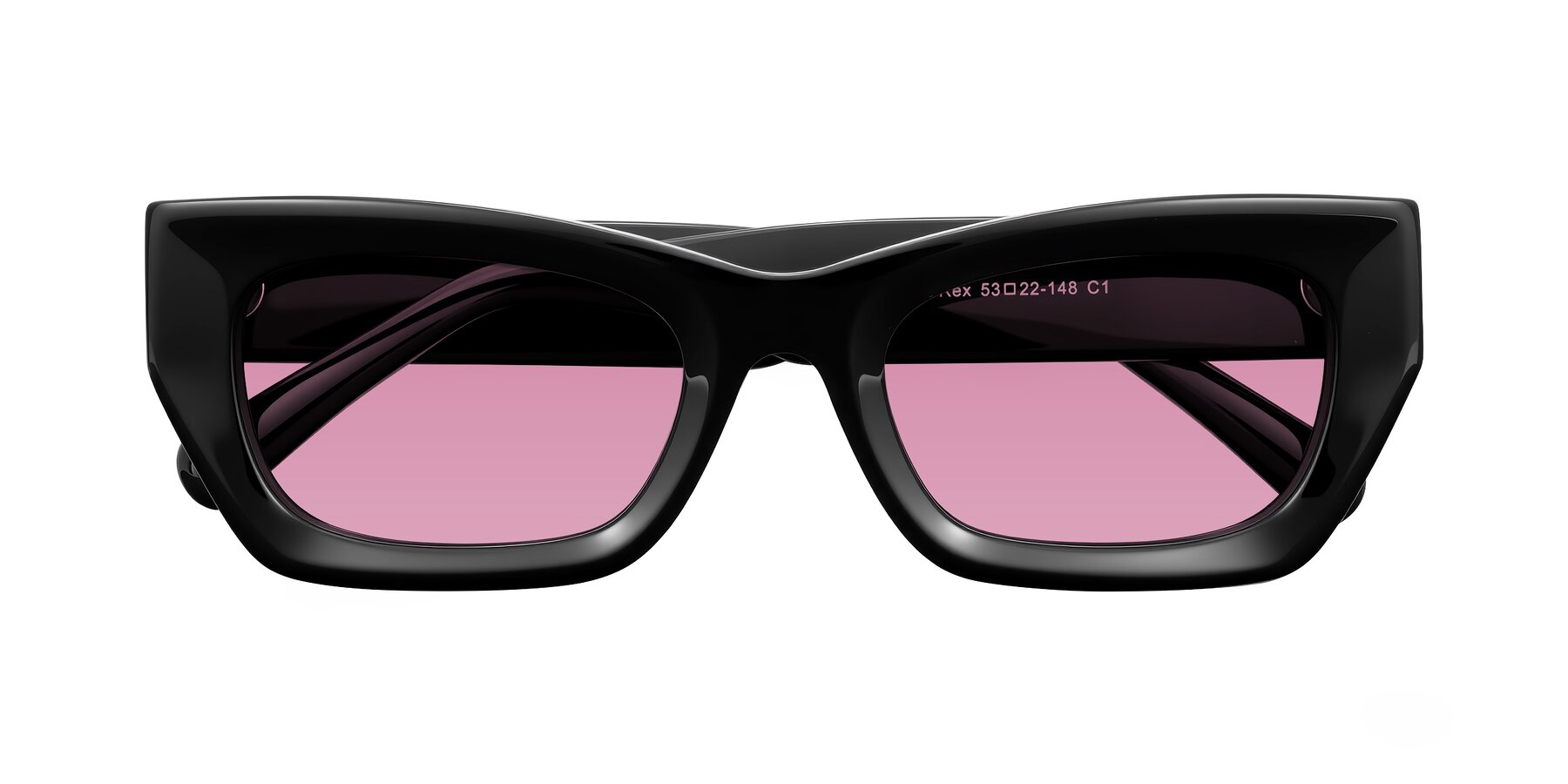 Folded Front of Rex in Black with Medium Wine Tinted Lenses