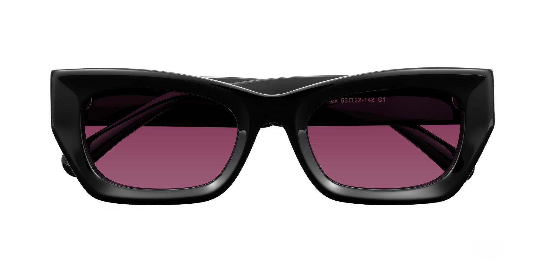 Folded Front of Rex in Black with Wine Tinted Lenses