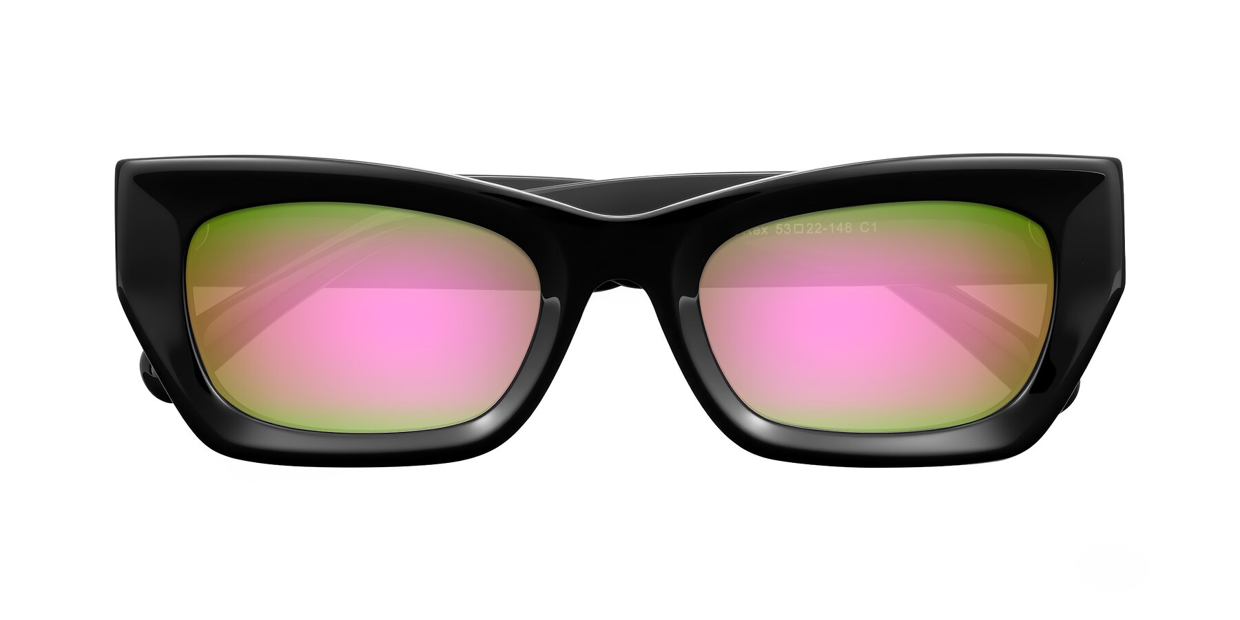 Folded Front of Rex in Black with Pink Mirrored Lenses