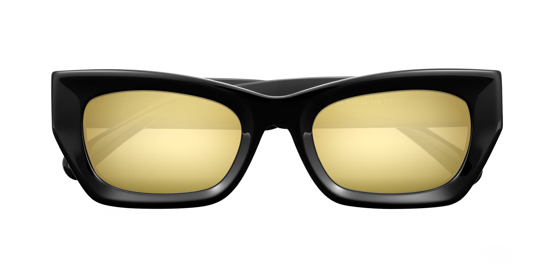 Folded Front of Rex in Black with Gold Mirrored Lenses