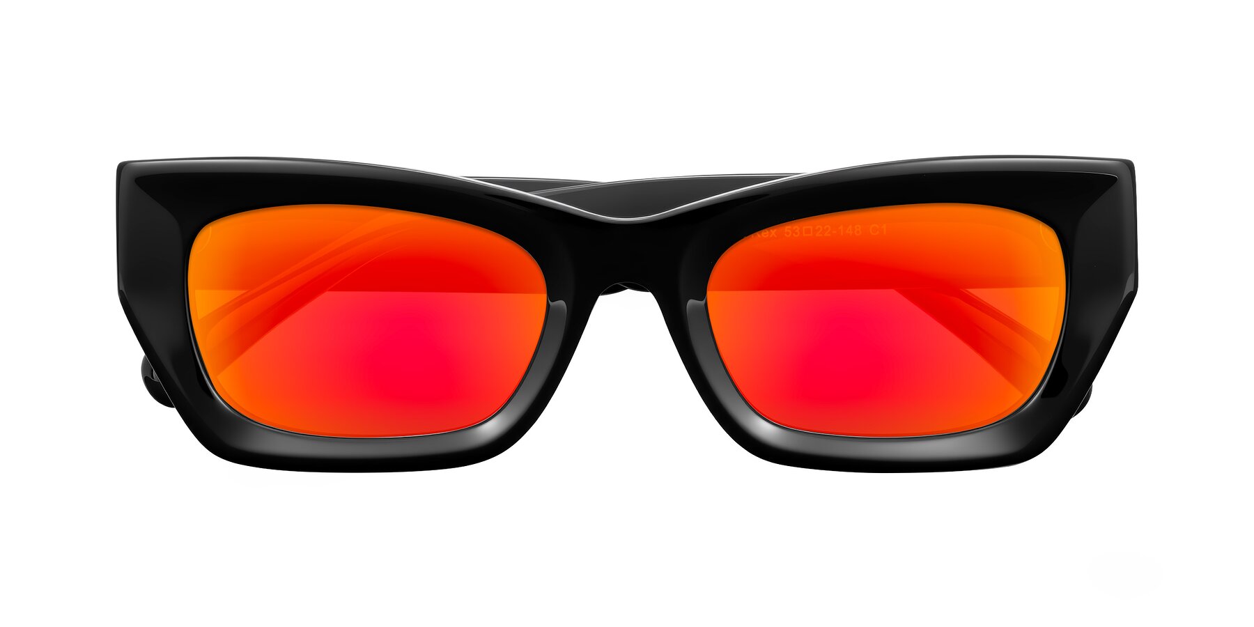 Folded Front of Rex in Black with Red Gold Mirrored Lenses