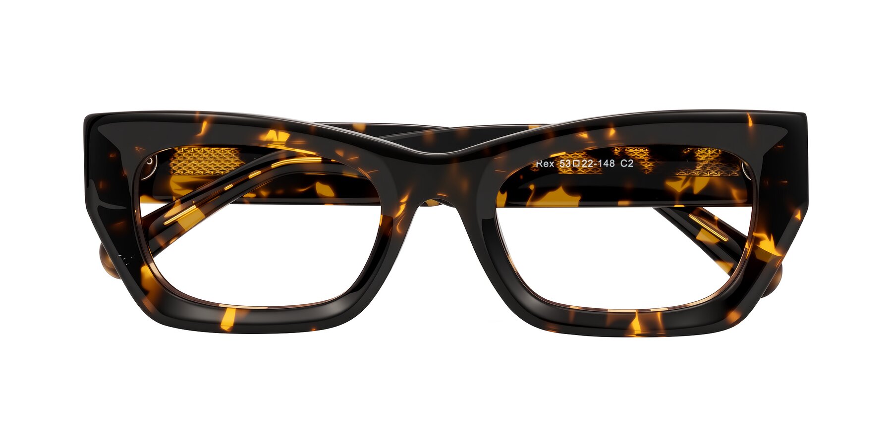Folded Front of Rex in Tortoise with Clear Eyeglass Lenses