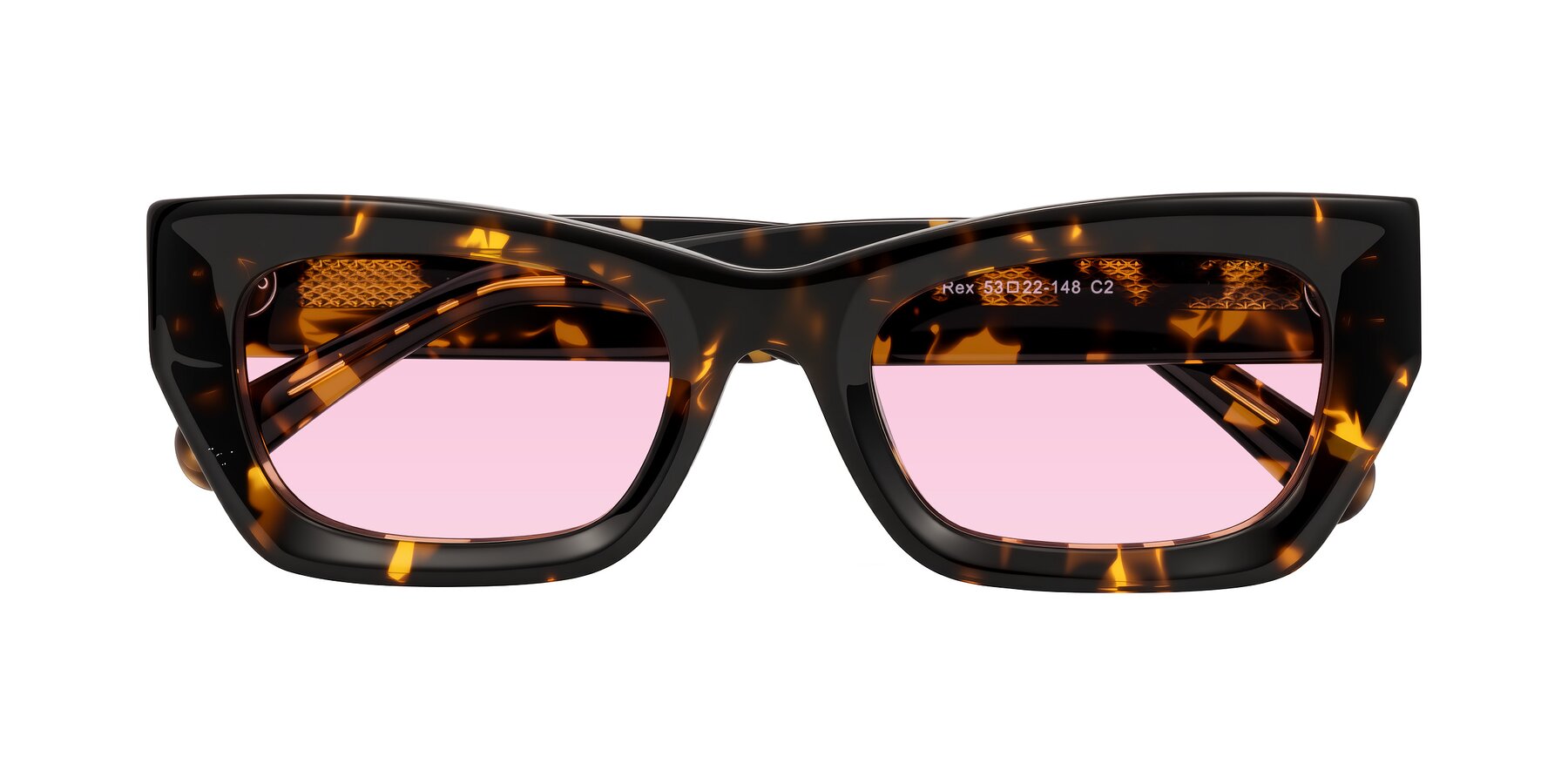 Folded Front of Rex in Tortoise with Light Pink Tinted Lenses