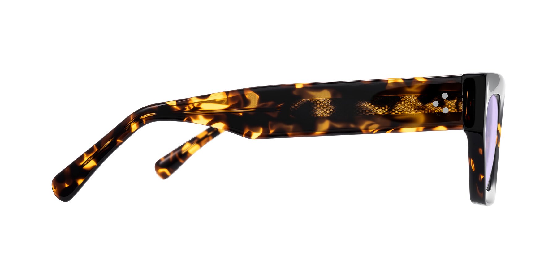 Side of Rex in Tortoise with Light Purple Tinted Lenses