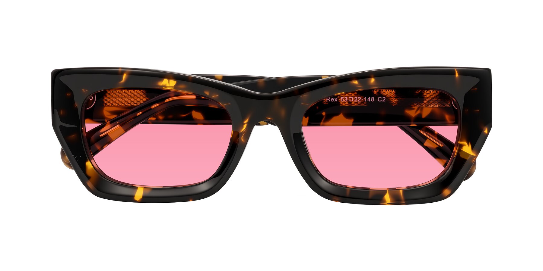 Folded Front of Rex in Tortoise with Pink Tinted Lenses