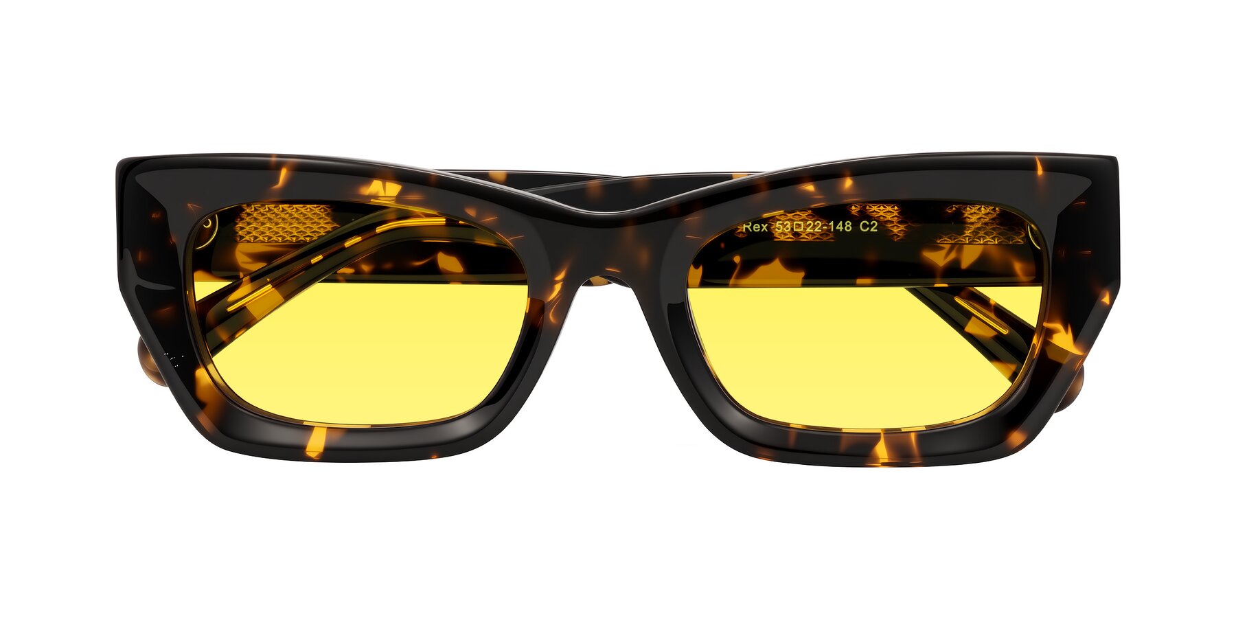Folded Front of Rex in Tortoise with Medium Yellow Tinted Lenses