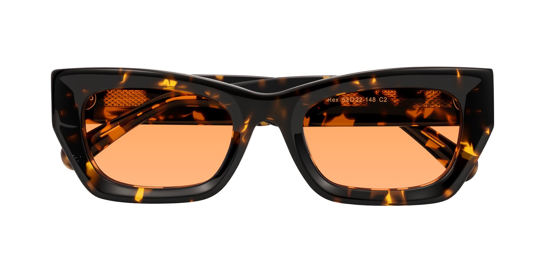 Folded Front of Rex in Tortoise with Medium Orange Tinted Lenses