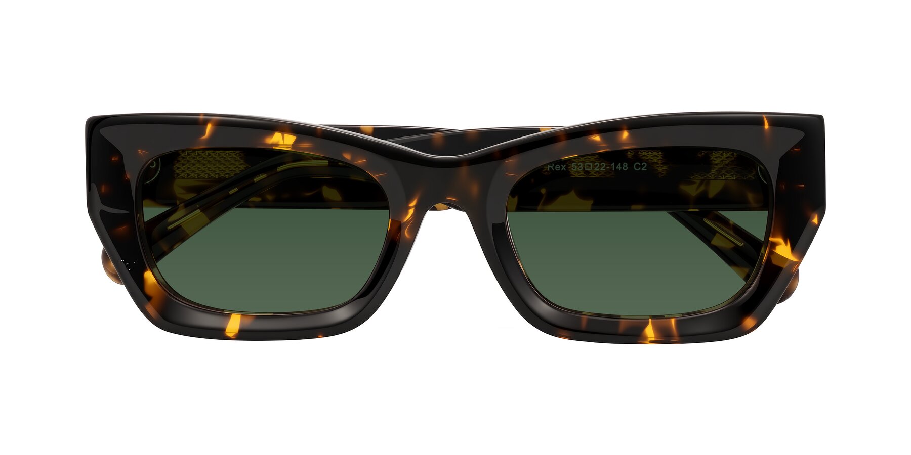 Folded Front of Rex in Tortoise with Green Tinted Lenses