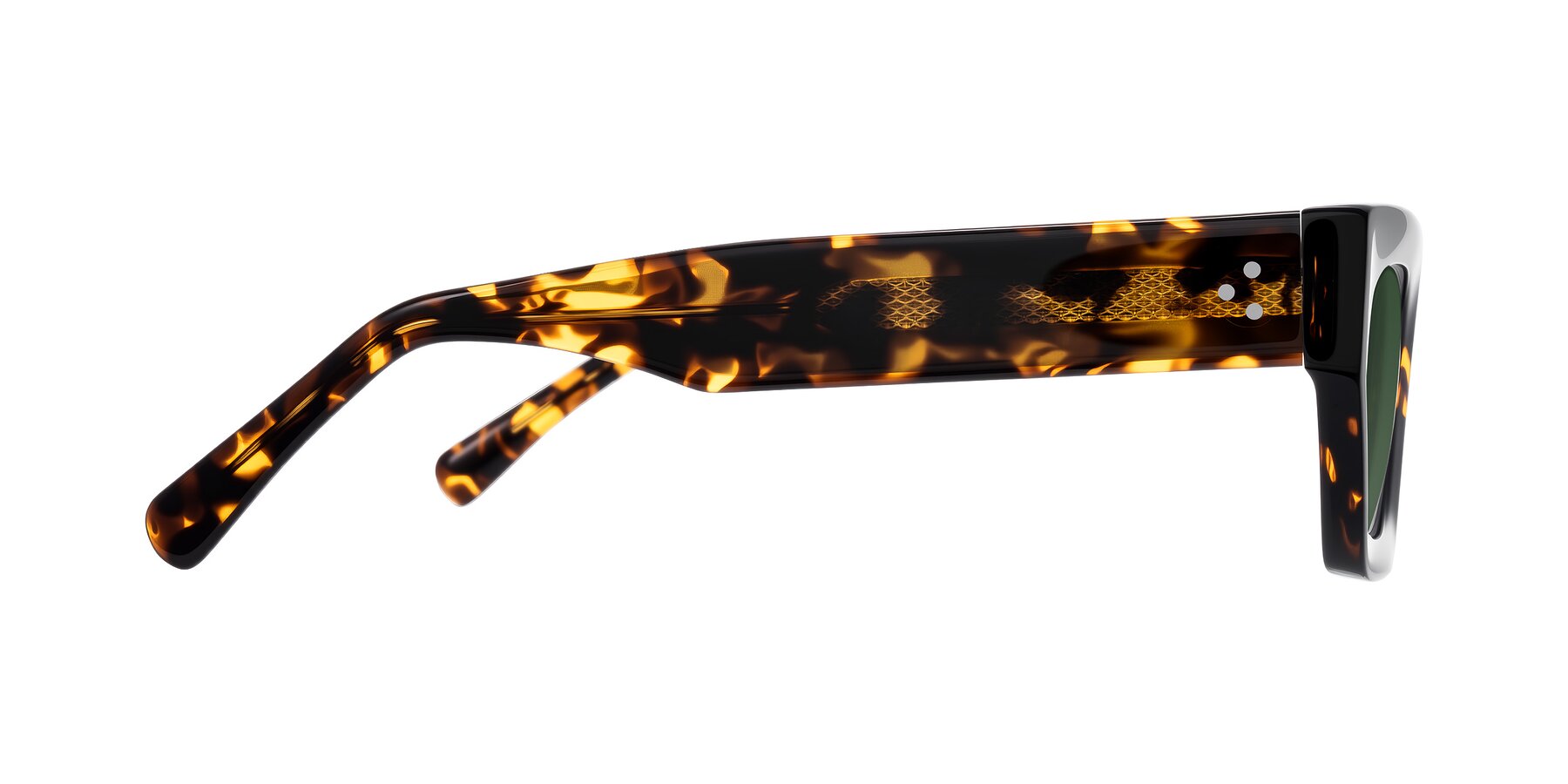 Side of Rex in Tortoise with Green Tinted Lenses