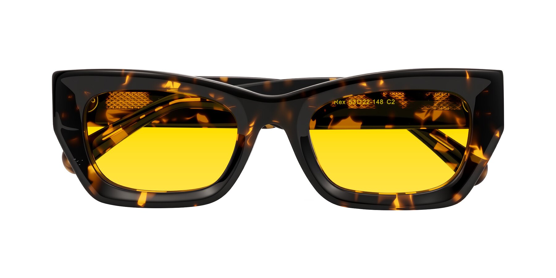 Folded Front of Rex in Tortoise with Yellow Tinted Lenses