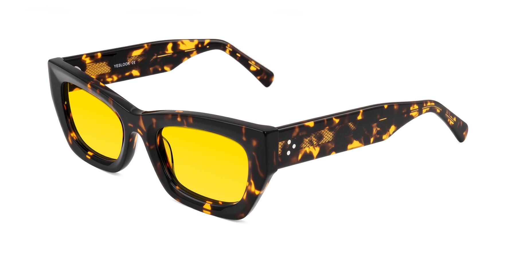 Angle of Rex in Tortoise with Yellow Tinted Lenses
