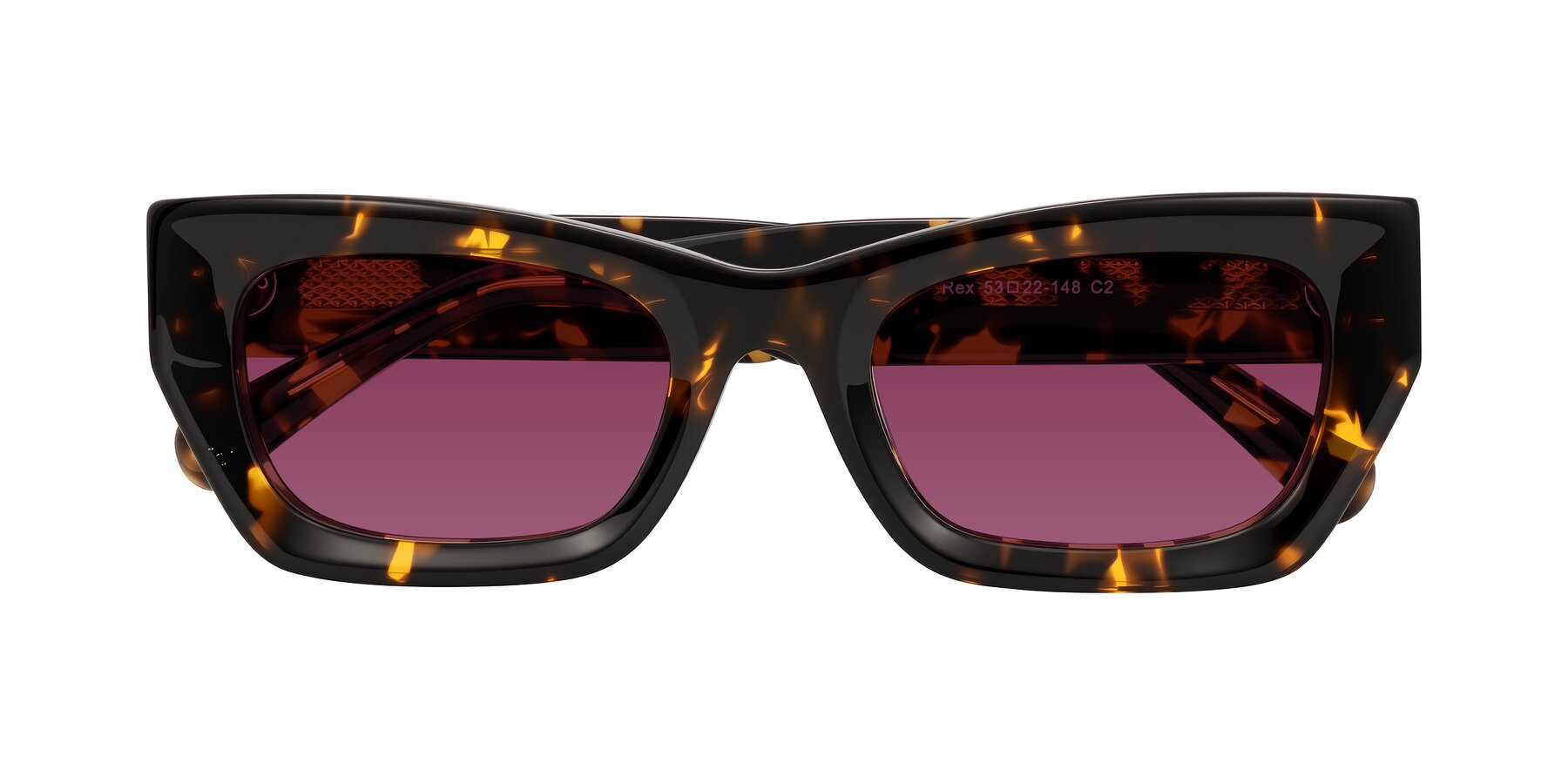 Folded Front of Rex in Tortoise with Wine Tinted Lenses