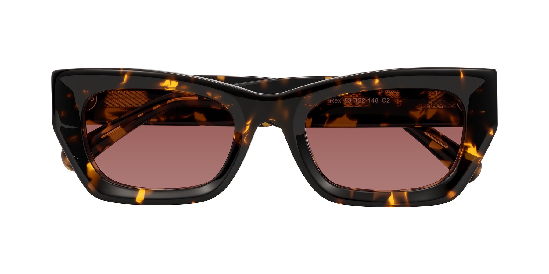 Folded Front of Rex in Tortoise with Garnet Tinted Lenses