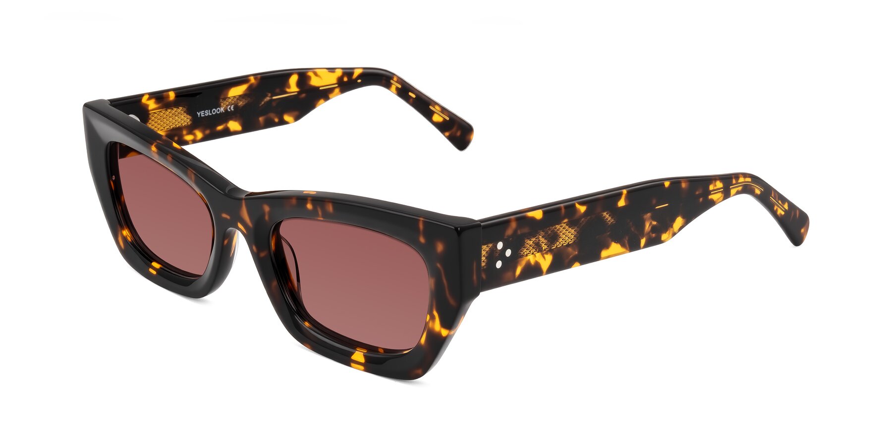Angle of Rex in Tortoise with Garnet Tinted Lenses