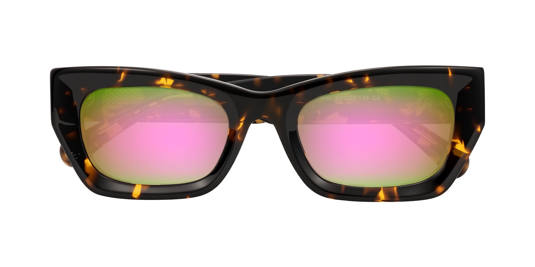 Folded Front of Rex in Tortoise with Pink Mirrored Lenses
