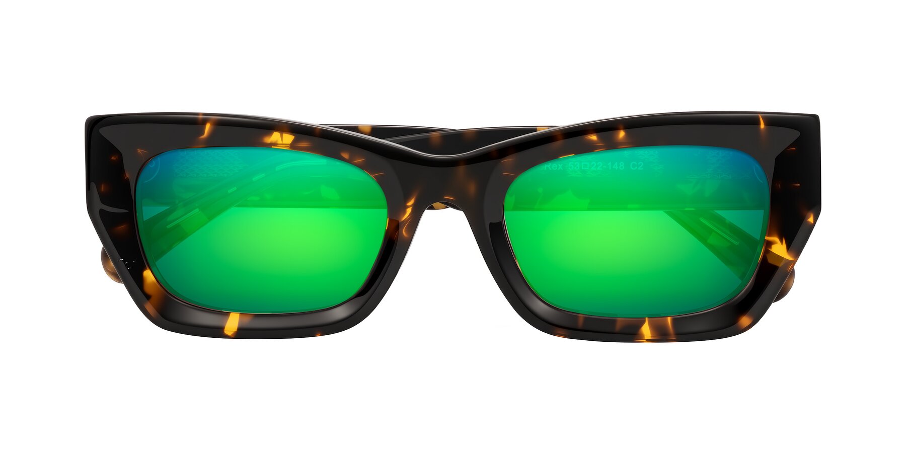 Folded Front of Rex in Tortoise with Green Mirrored Lenses