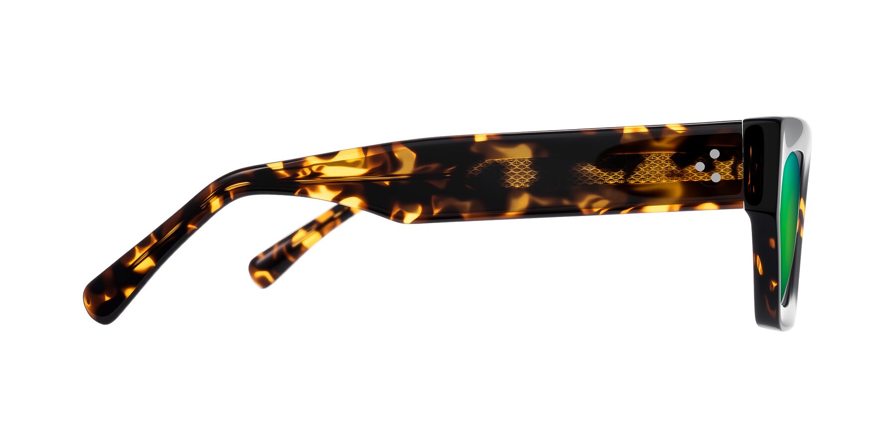 Side of Rex in Tortoise with Green Mirrored Lenses