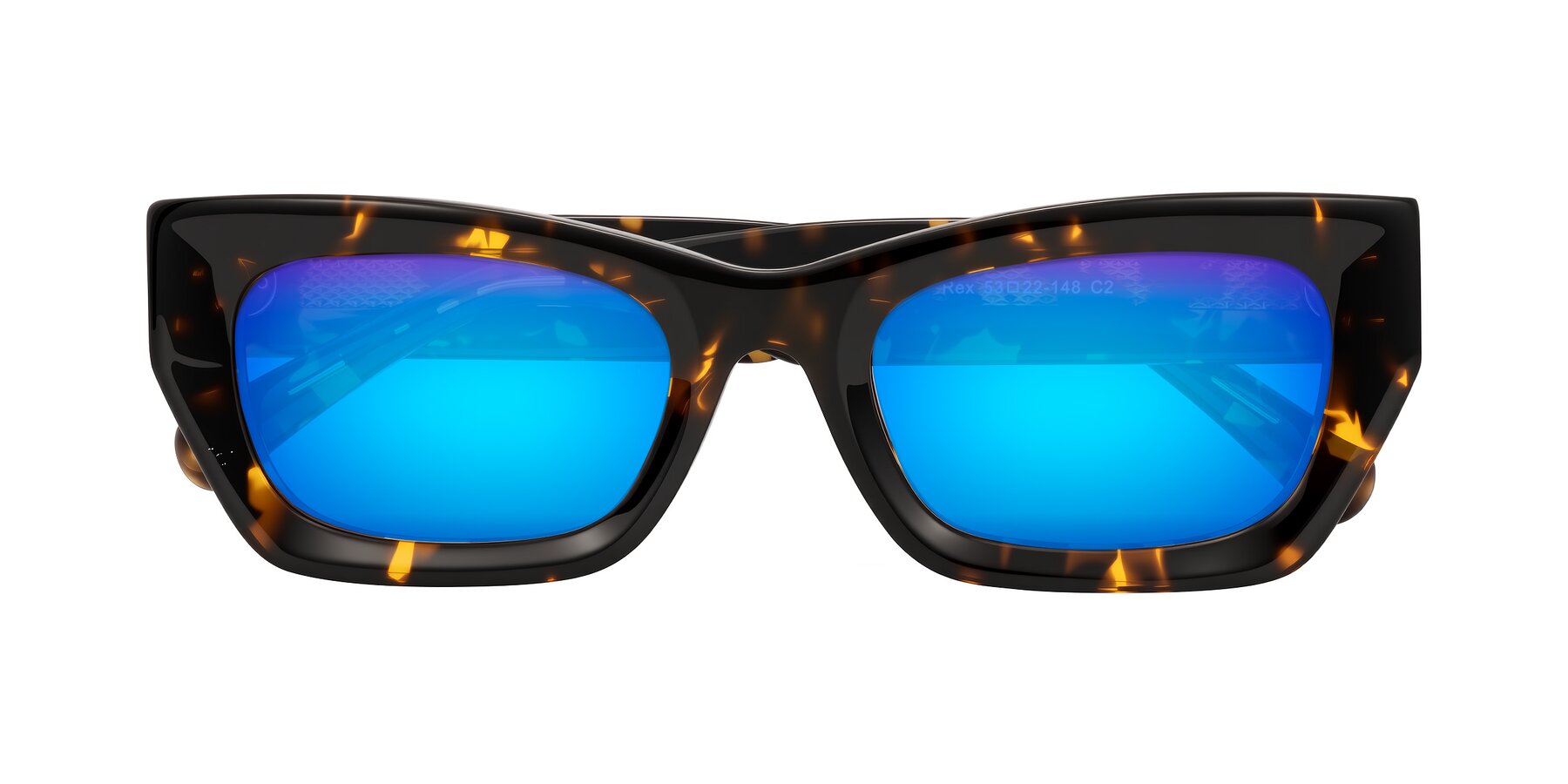 Folded Front of Rex in Tortoise with Blue Mirrored Lenses