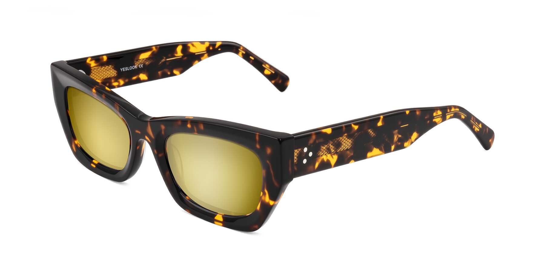 Angle of Rex in Tortoise with Gold Mirrored Lenses