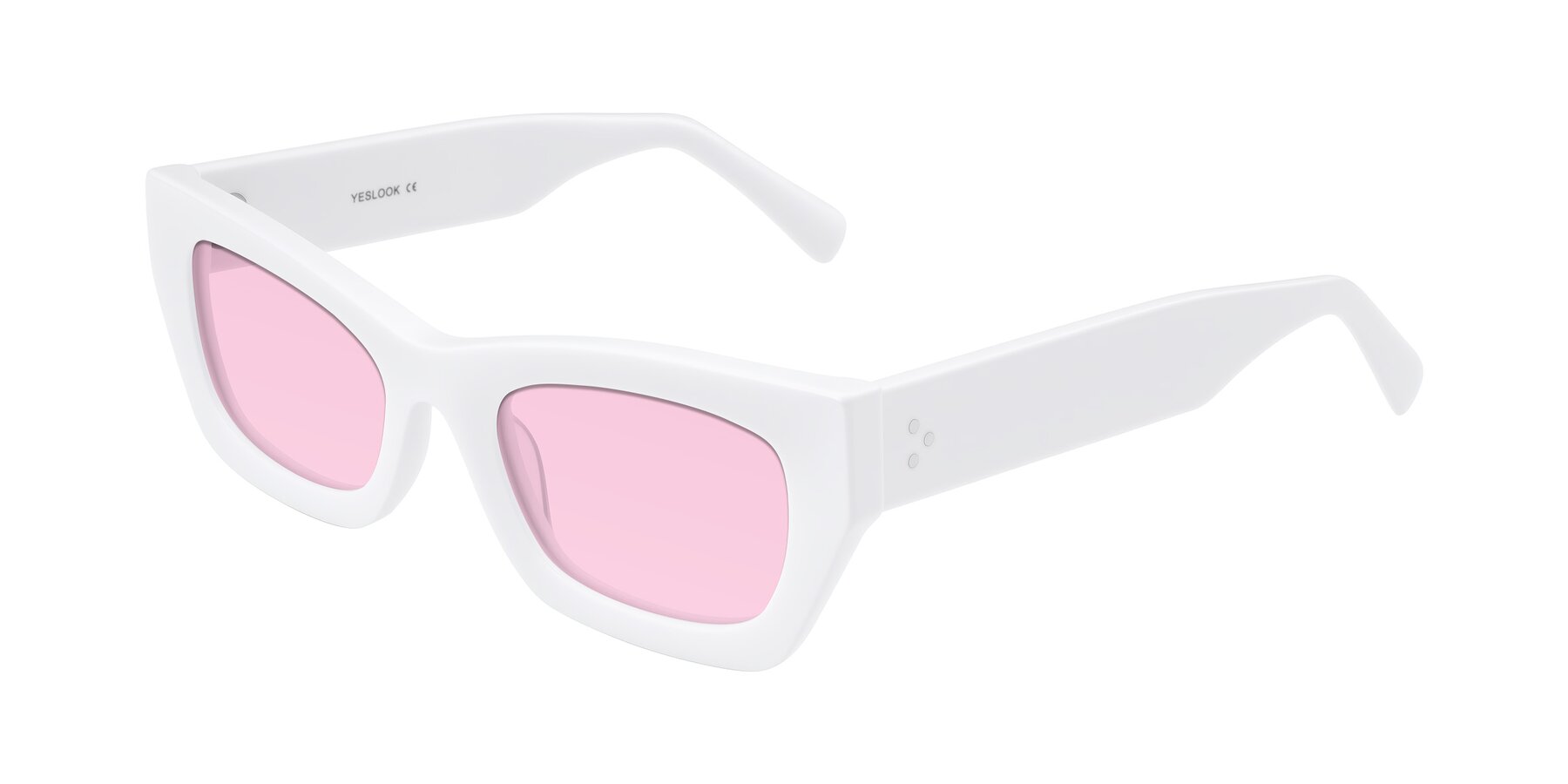 Angle of Rex in White with Light Pink Tinted Lenses
