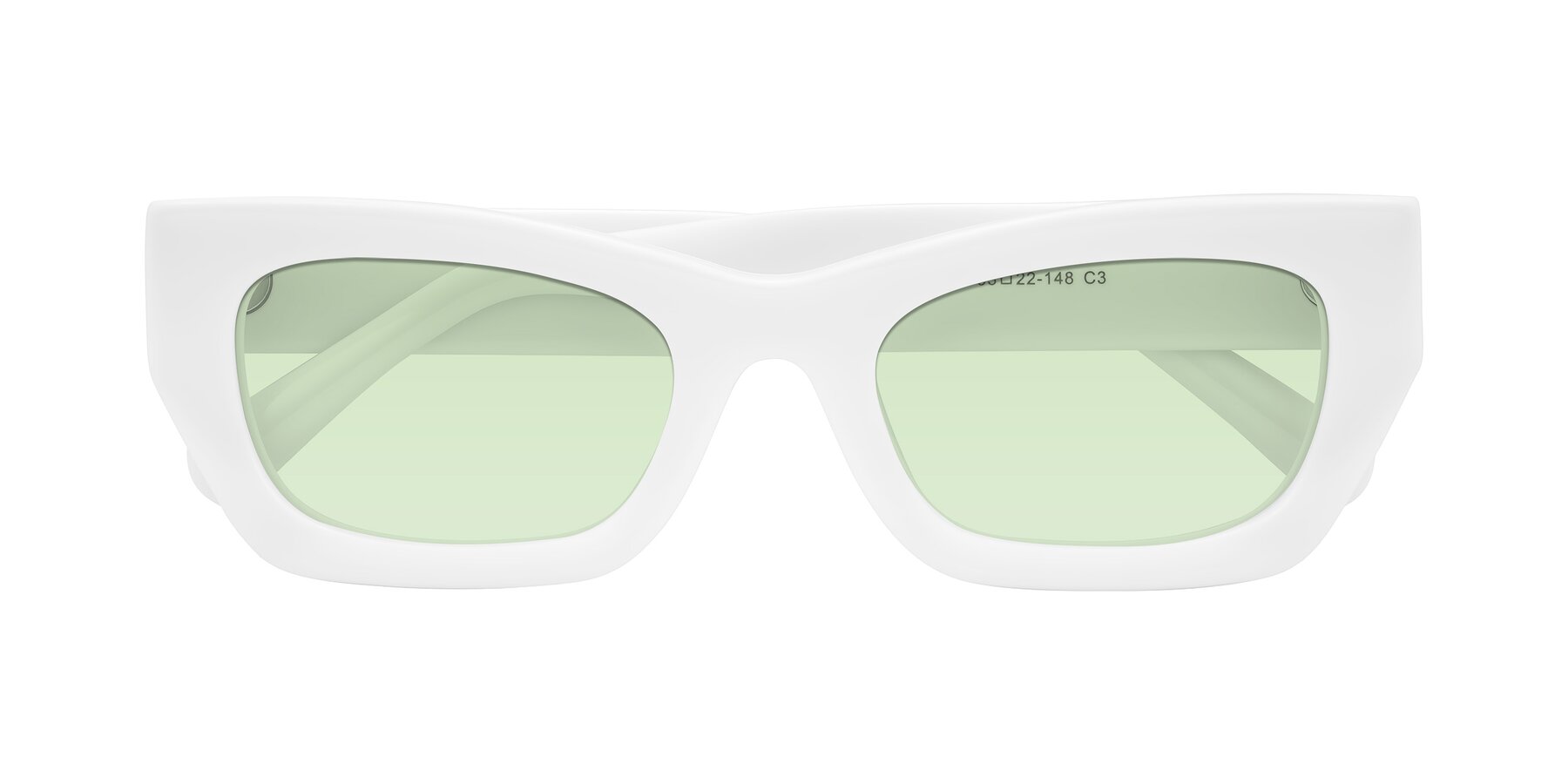 Folded Front of Rex in White with Light Green Tinted Lenses