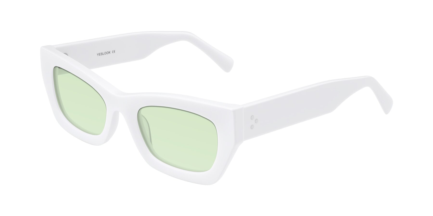 Angle of Rex in White with Light Green Tinted Lenses