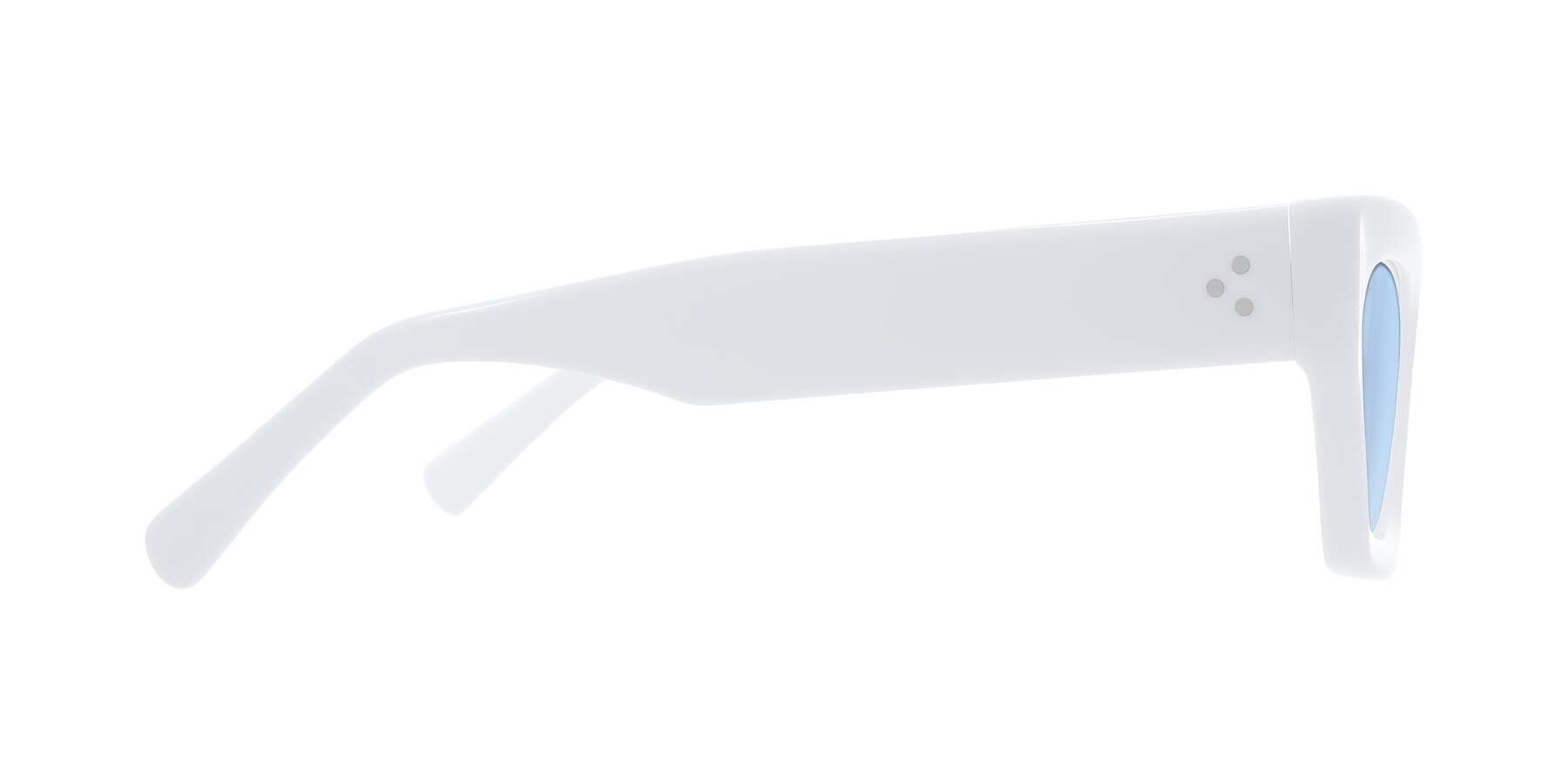 Side of Rex in White with Light Blue Tinted Lenses