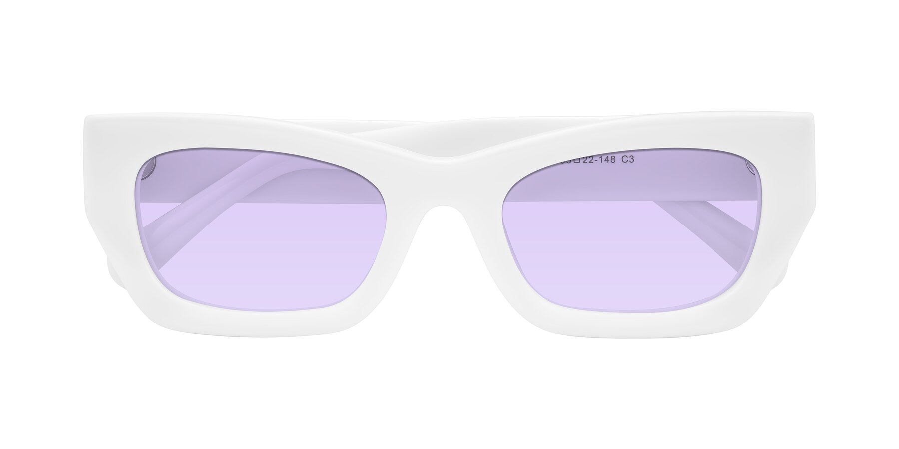 Folded Front of Rex in White with Light Purple Tinted Lenses