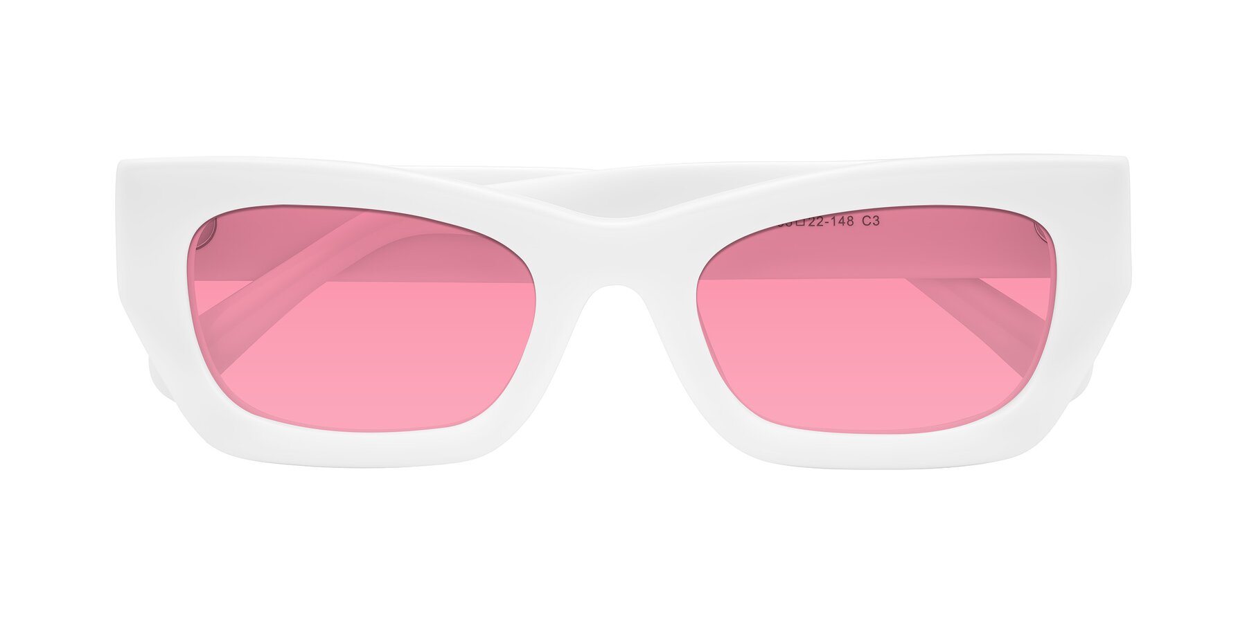 Folded Front of Rex in White with Pink Tinted Lenses