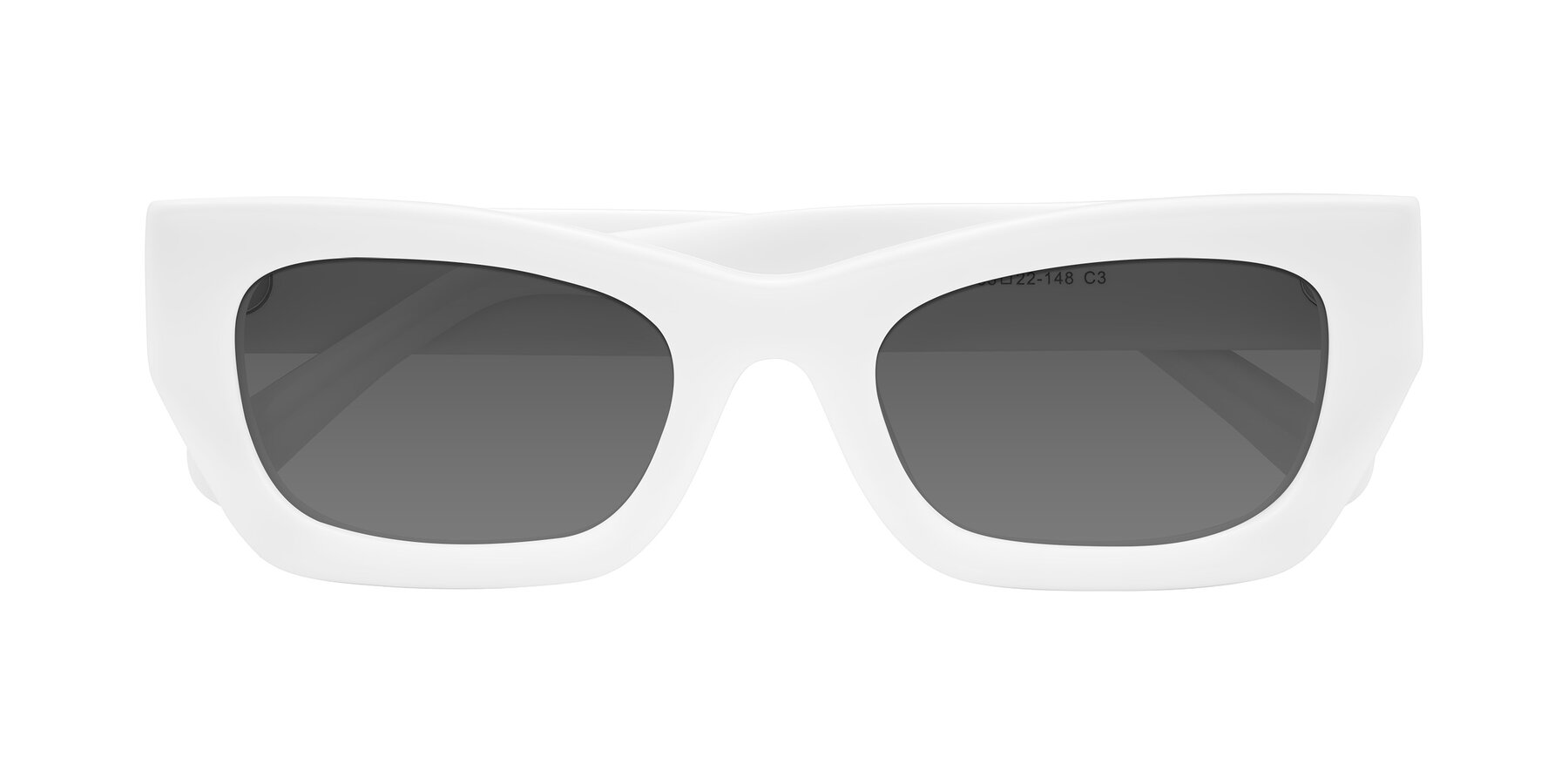 Folded Front of Rex in White with Medium Gray Tinted Lenses