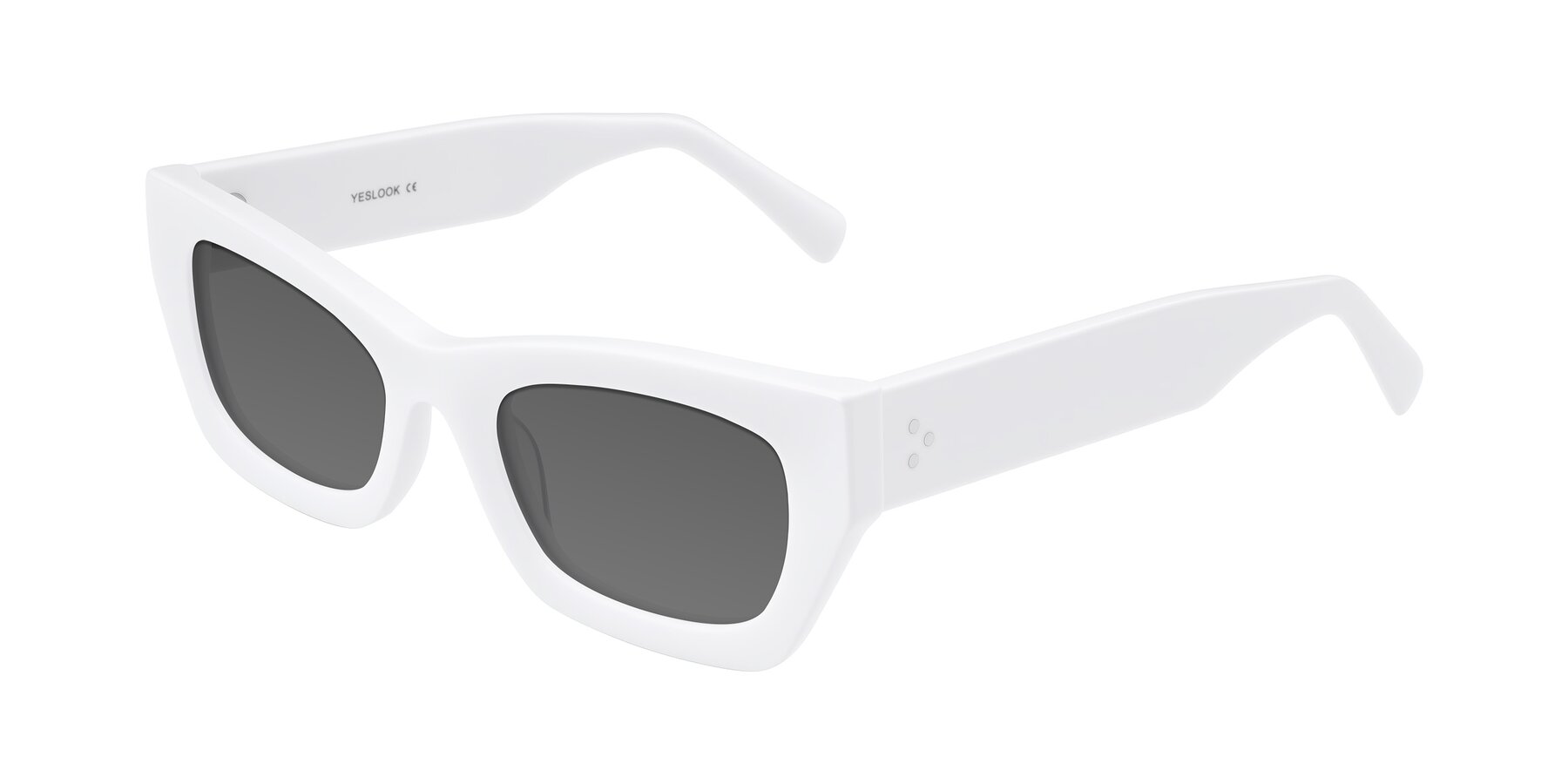 Angle of Rex in White with Medium Gray Tinted Lenses