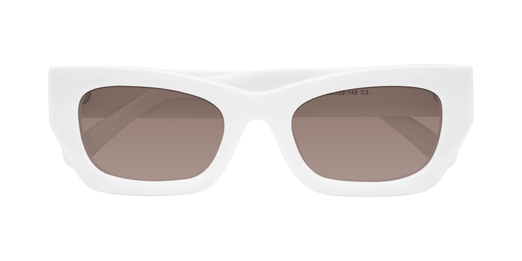 Folded Front of Rex in White with Medium Brown Tinted Lenses