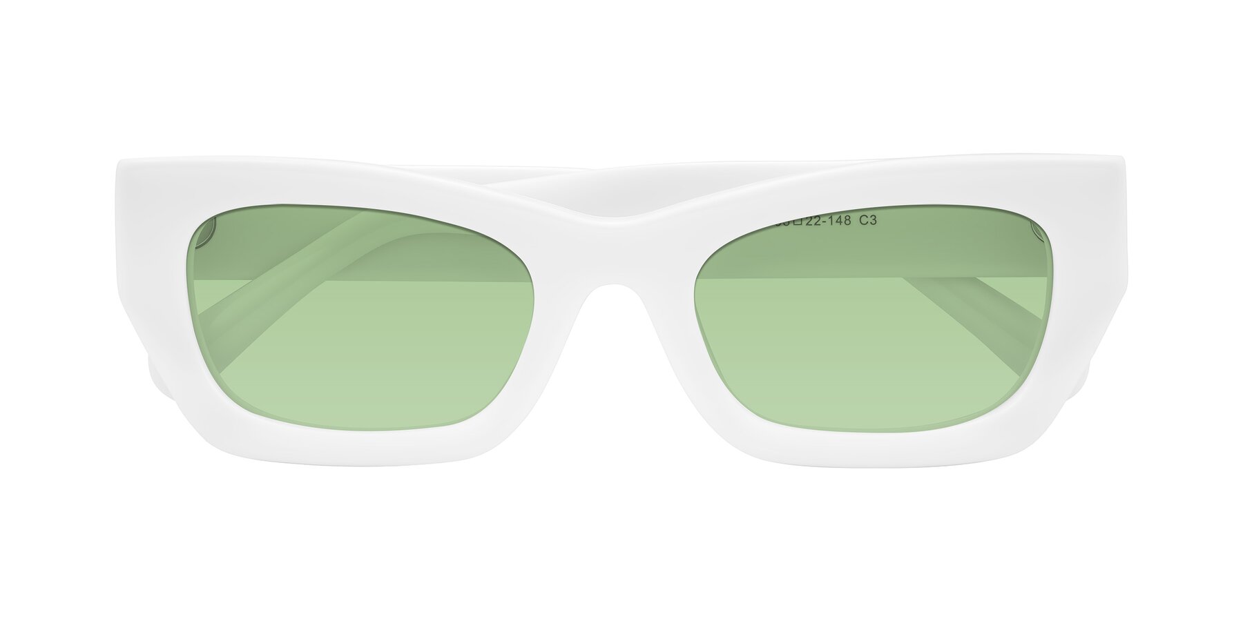 Folded Front of Rex in White with Medium Green Tinted Lenses