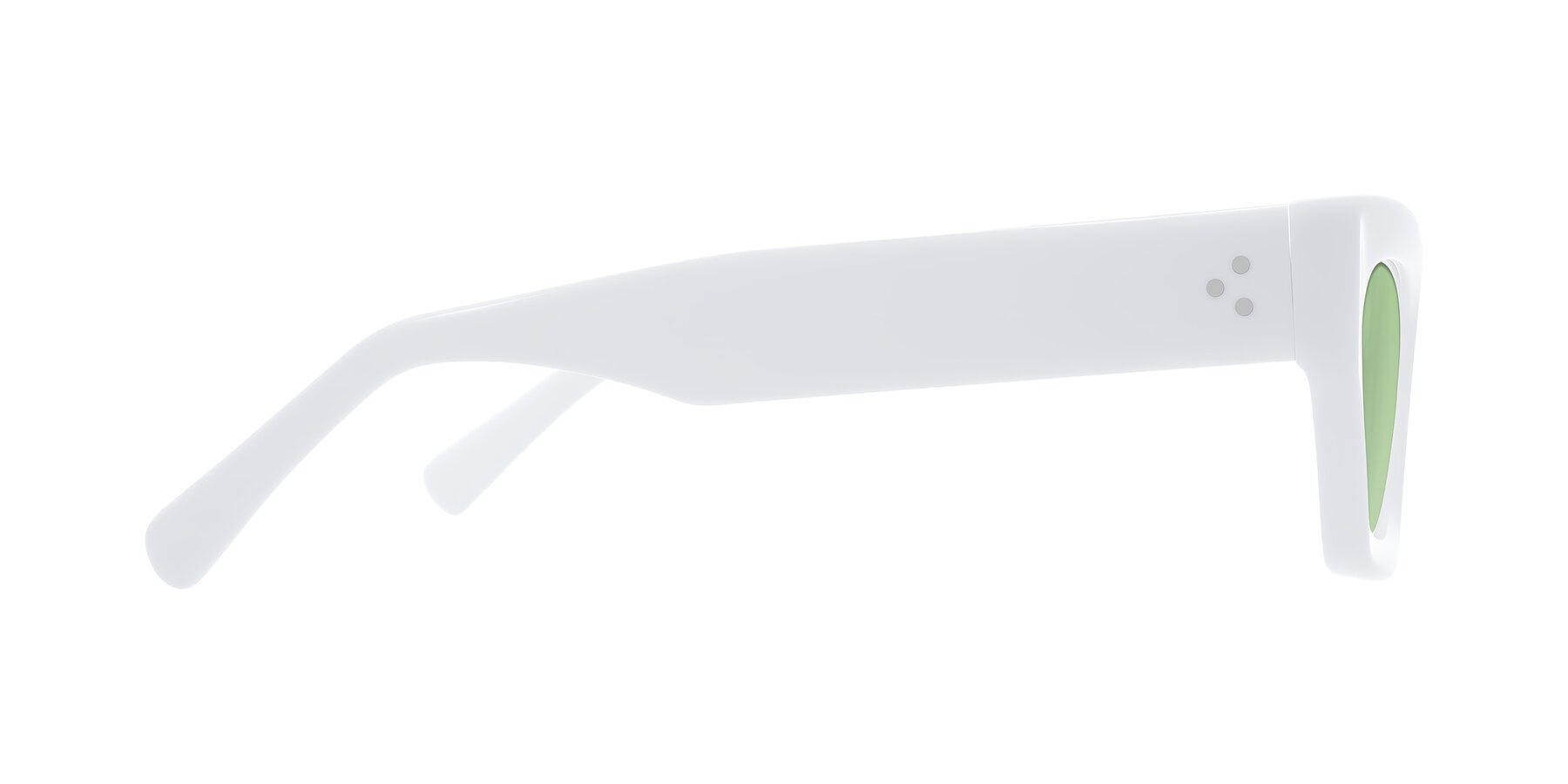 Side of Rex in White with Medium Green Tinted Lenses